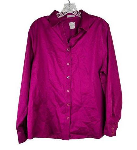 Chico's  No Iron Button Front Shirt Long Sleeve Purple Size Medium