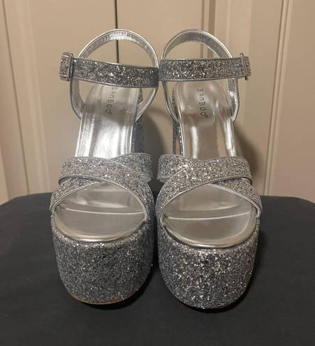 Bamboo Platform Silver Sparkly Heels