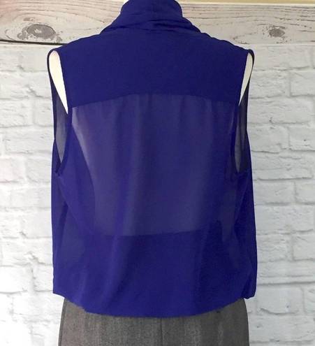 RD Style Blue crossover sleeveless chiffon top, womens royal blue V-neck surplice blouson