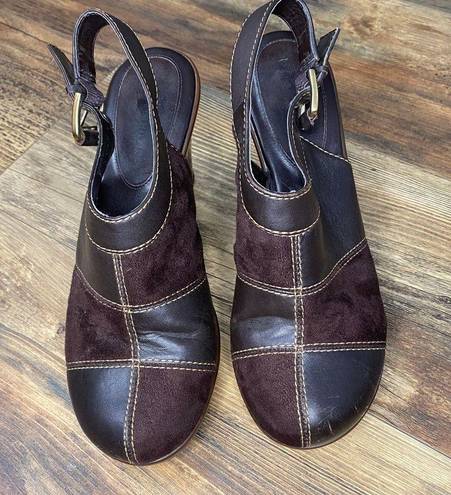 Tommy Hilfiger 90's Patchwork Clogs Tommy Vintage Shoes Slingback Brown Buckle Heel 8.5