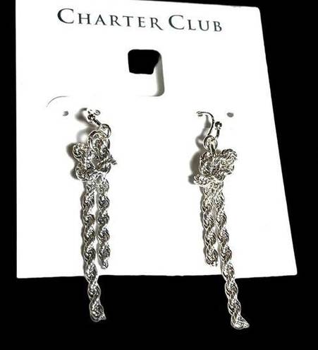 Charter Club NEW  Dangle Drop EARRINGS SilverTone Knotted Serpentine Chain 2”