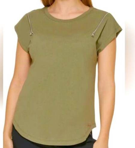 DKNY  Fatigue Green Crew Neck Zip-Shoulder T-Shirt, Size Medium, New with Tag $59