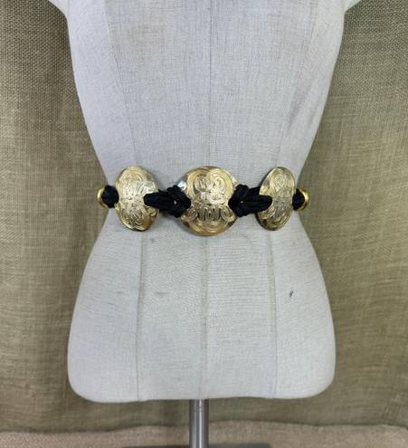 Vintage Black Rope Stretch Belt With Gold Toned Hardware 30