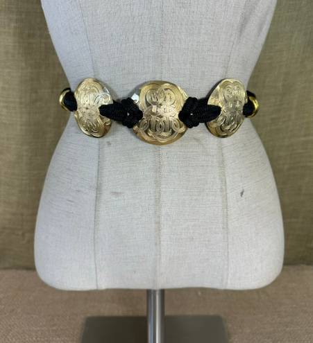 Vintage Black Rope Stretch Belt With Gold Toned Hardware 30