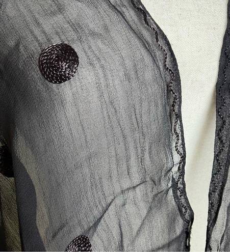 Vintage Sheer Black Scarf Embroidered Polka Dot Boho Fairy Grunge Goth 13x58