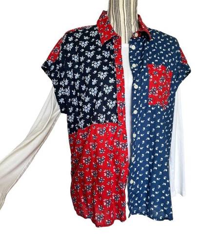 Style & Co  1X Floral Patchwork Red White Blue Button Up