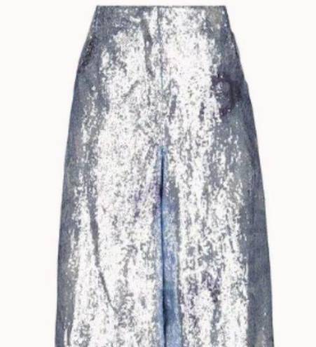 Jacquemus  Foil Boota Flared Palazzo Pants grey blue size 6