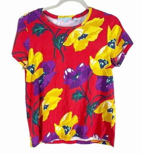 Draper James  Women's Red Floral T-Shirt‎ Sz Small Bold Bright Preppy