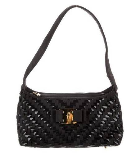 Salvatore Ferragamo  Black Woven Patent Shoulder Bag