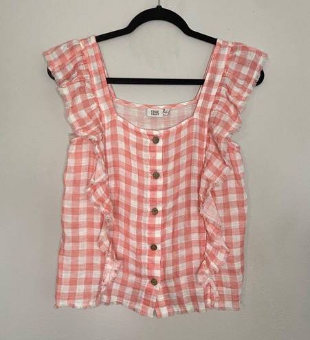 True Craft  Gingham Ruffled Pink Blouse