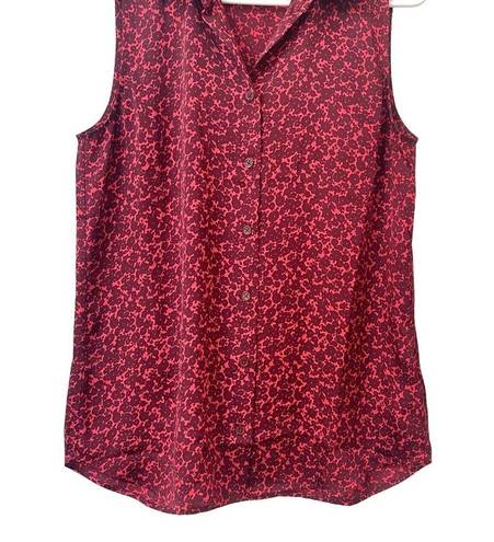 Equipment Femme Size M Red Button Down Sleeveless Blouse Floral