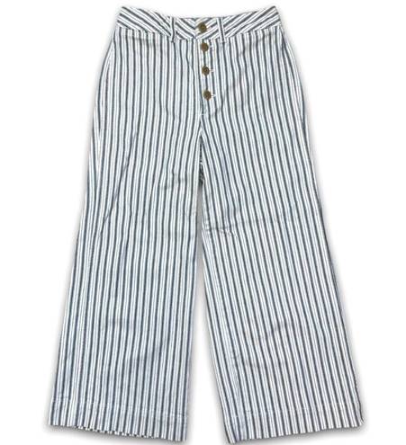 Madewell Emmett Wide Leg Crop Blue & White Striped Button Fly Pants Size 31