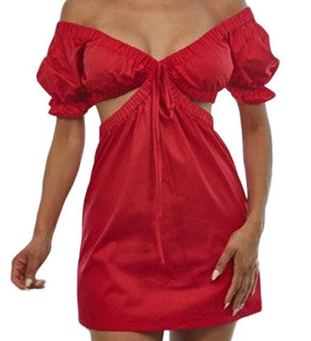 The Vintage Shop  Red Off The Shoulder Side Cut Out Mini Dress S