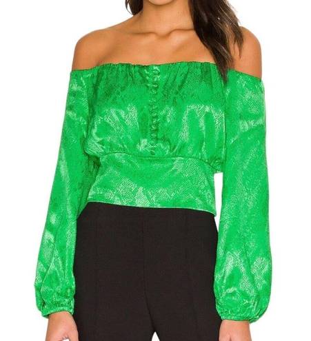 J.O.A. AFRM Women's Top Fem Green Satin Long Sleeve Crop Top Revolve Size Small