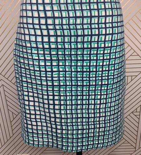 Kate Spade  Judy Check Print Pencil Skirt in Green & Navy Blue Size US 10