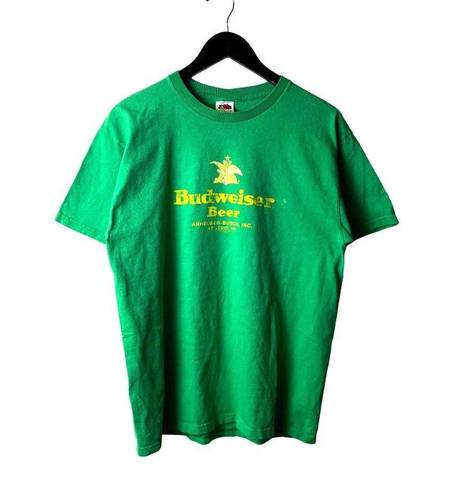 Budweiser Vintage Y2K  Beer T Shirt Green Large L Graphic Tee 100% Cotton Solid