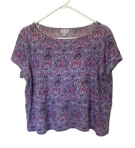 J.Jill  Purple Linen Paisley Scoop Neck Top Size L Petite