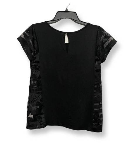 Love Marks Womens Blouse Black Short Sleeve Scoop Neck Stretch Knit Sheer USA S