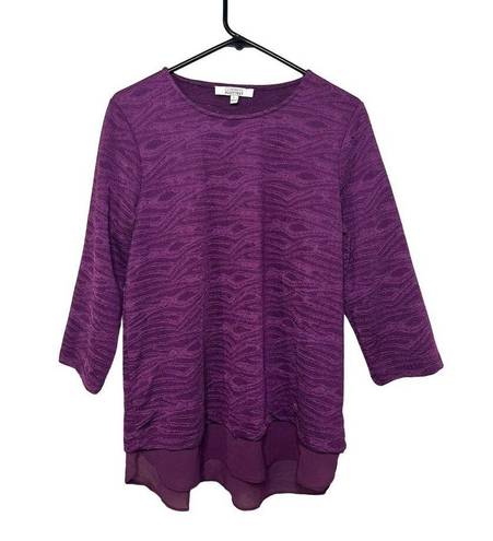 Krass&co  Ellen Tracy Purple Flowy 3/4 Sleeve Scoop Neck Ladies Blouse SZ Large