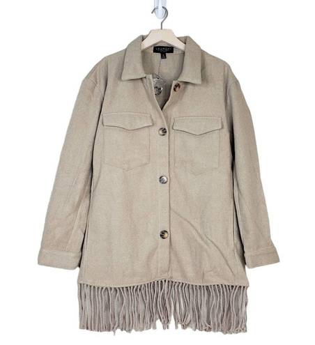 Laundry by Shelli Segal  Womens M Fringe Shaket in Silver Mink Tan NEW