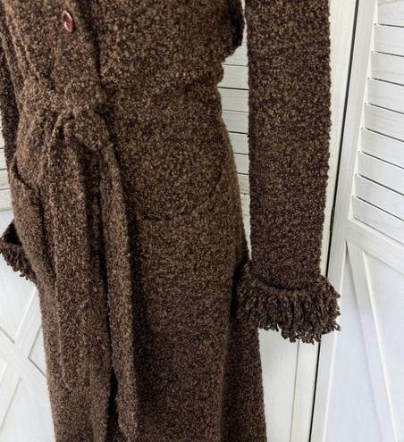 Koji Yohji Loop Fringe Collar Button Front Boucle Duster Sweater Brown Medium