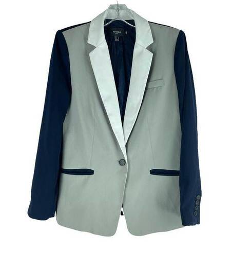 Mango  Suit Colorblock Blazer Jacket One Button Navy Gray Size 8