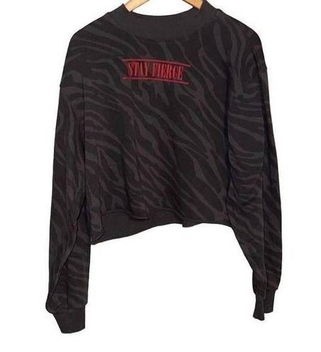 Mighty fine  | Stay Fierce Graphic Zebra Print Semi Cropped Sweatshirt Gray - Siz