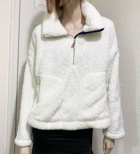 Tommy Hilfiger Ivory White Teddy Soft Plush 1/4 Zip Sweater Size L