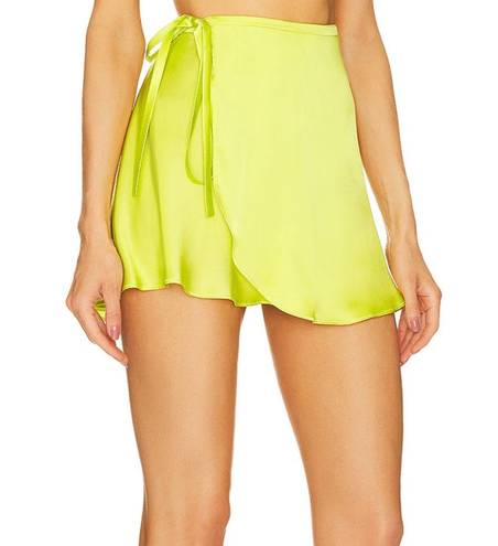 Amanda Uprichard  Anneli Wrap Micro Mini Skirt Lime Green MEDIUM Silk Designer