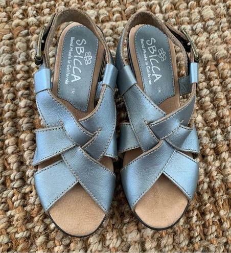 sbicca  Hand Made Silver zhray Wedge Strappy Sandals 8.5 8 39 made in USA