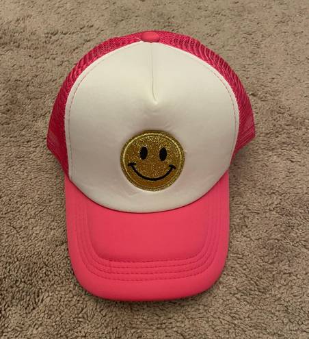 Amazon NWOT Pink Smiley Face Trucker Hat