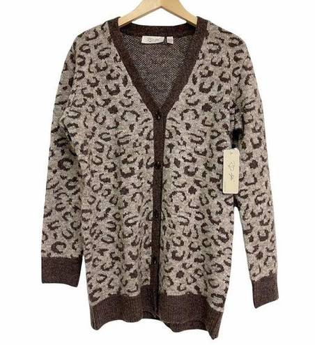 RD Style  Cardigan Leopard Animal Print Brown Gray Oversized NWT Size Small