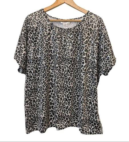 Cathy Daniels CD Daniels Animal Print Iridescent Sequin Blouse 1X