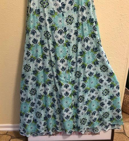 Tiare Hawaii Strappy Beach Green Blue Maxi Dress S