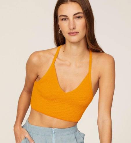 Rag and Bone  Soleil Ribbed Bra Crop Halter Top Cotton Marigold Orange-Yellow sz L