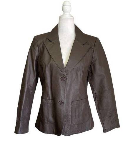 Metro  Style Chocolate Brown Leather Button Up Collared Jacket 12