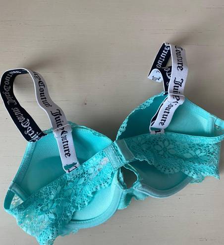 Juicy Couture NWOT  mint teal lace push up bra logo straps