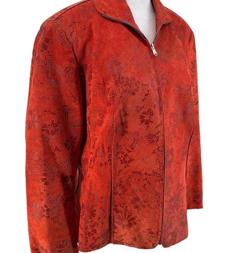 Vera Pelle Designer SAX  Suede Leather Floral Zip Jacket Long Sleeve Size 54 L