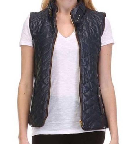 FATE. navy faux leather quilted zippered vest with pockets size L