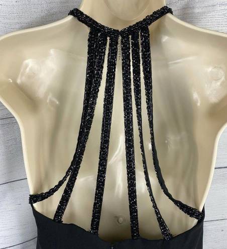 Oleg Cassini Black Tie  size Small Silk Beaded Embellished Party Evening Dress