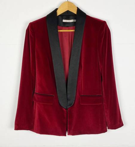 Alice + Olivia Edison Velvet Tuxedo Blazer Red Black Size 2