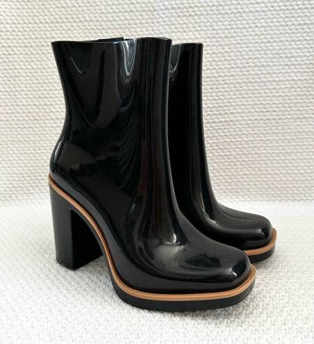 Melissa  Black Tan Trim Classic Heeled Rain Boot Booties EU 40 US 9