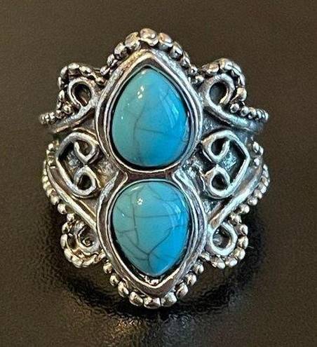 Turquoise stone silver plated ring size 4