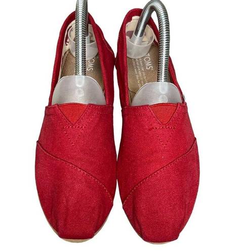 Toms  Canvas Shoes Womens 7 Red Classic Slip On Flats Comfort Casual Loafer