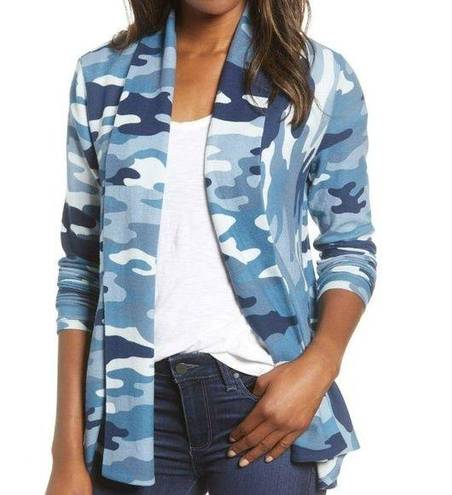 Gibson New  Camo Print Fleece Open Front Cardigan Sweater Blue Multi