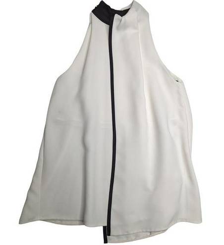 Victoria Beckham Victoria  Ivory Black Mock Neck Sleeveless Flowy Blouse XS 2