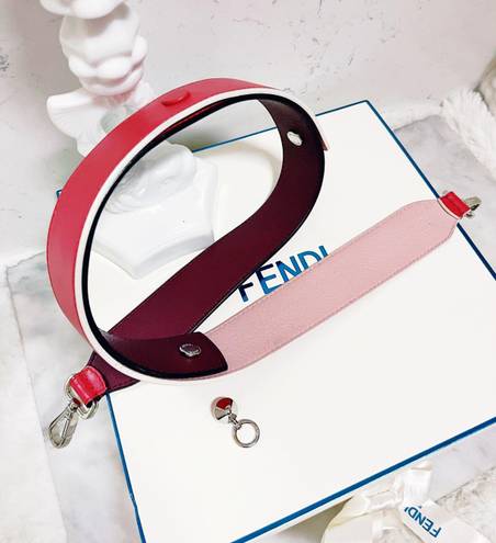 Fendi Authentic  Calfskin Strap You Red Pink & Maroon Tri-Color Bag Strap