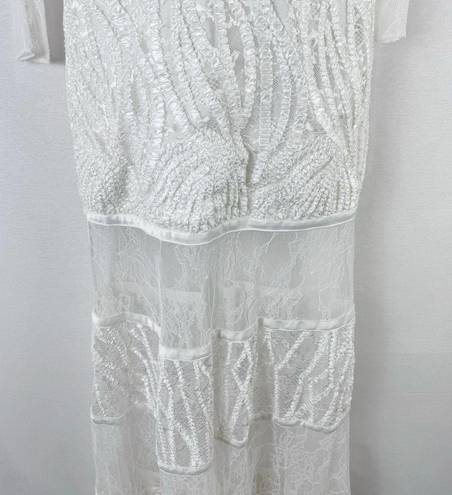 Alexis  Joelle White Lace Sheer Long Sleeve Wedding Bridal Boho Maxi Dress Small