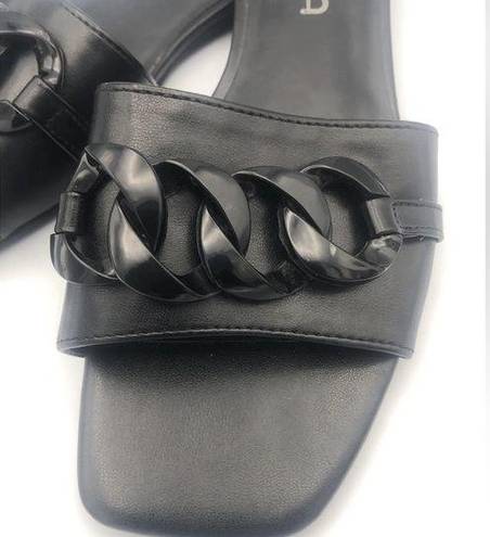 Unisa  All Black Chain Accent Slip On Flat Sandals 7.5