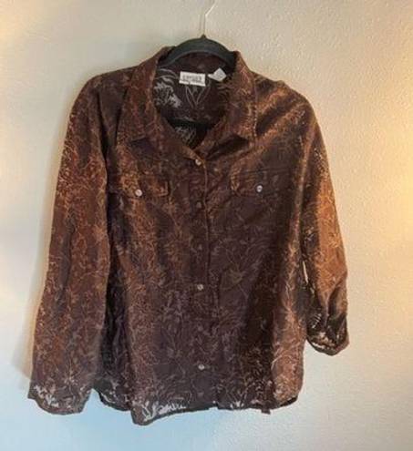 Chico's  design brown sheer button down top